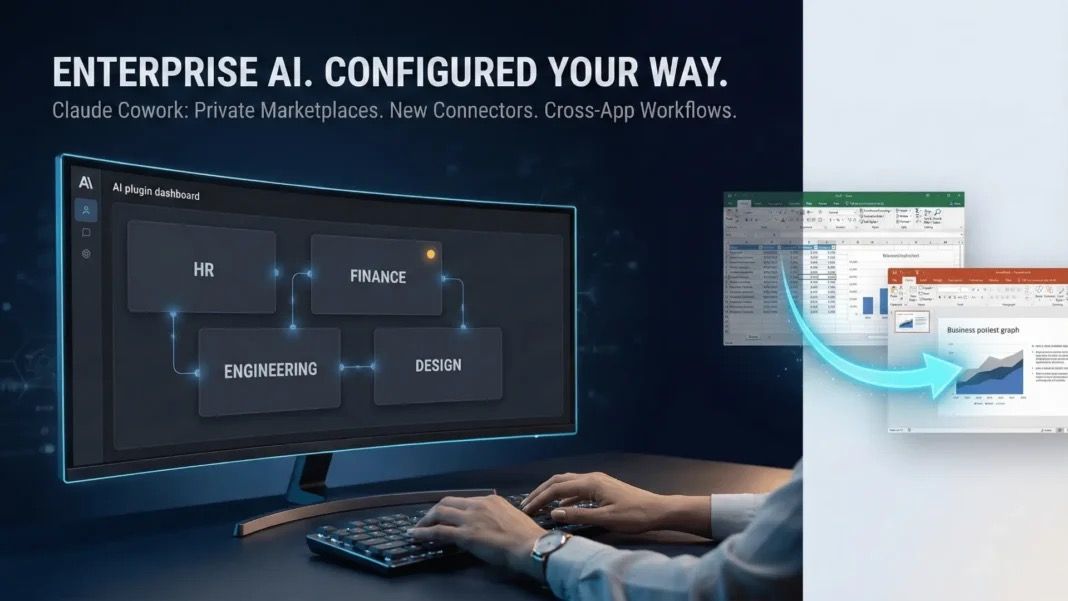 Claude Cowork enterprise-dashboard med plugins for Excel og PowerPoint