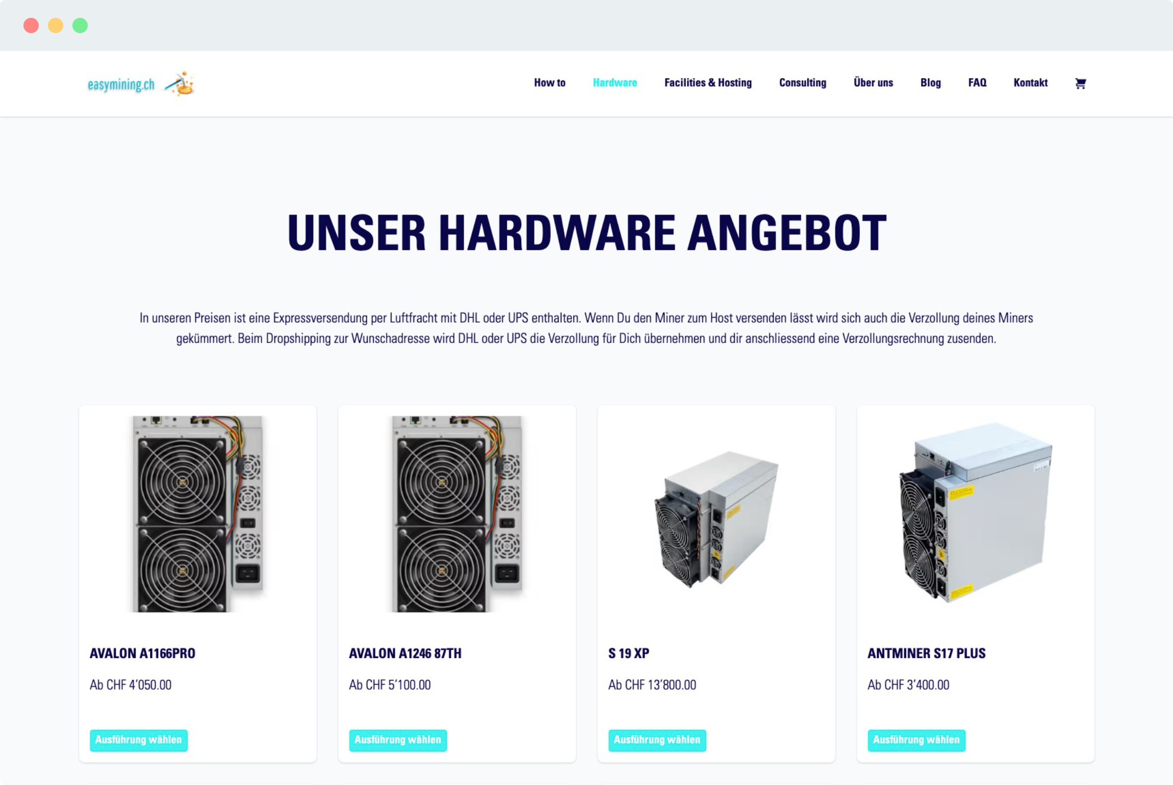 Webauftritt & Webshop easymining.ch Preview