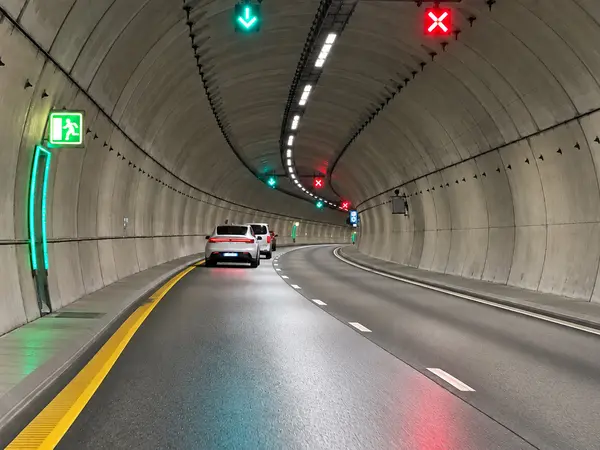 Road in a central urban area.