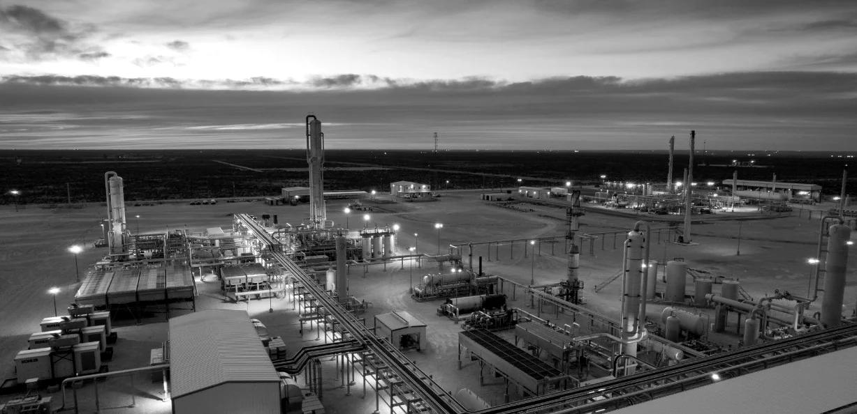 Gas processing plant at dusk