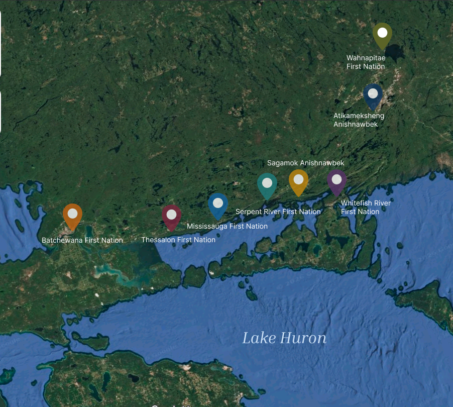 map of northern Ontario indicating the partner first nations locations