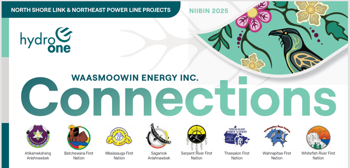 Three Waasmoowin community bulletins featuring updates on the North Shore Link and Northeast Power Line projects.
