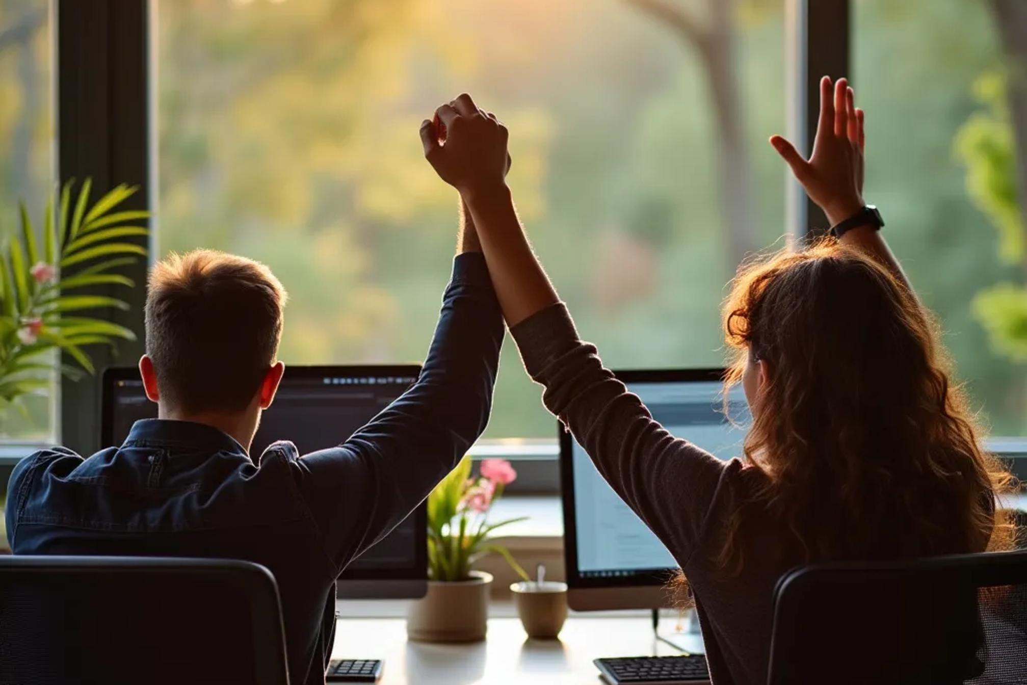 Two people celebrating
