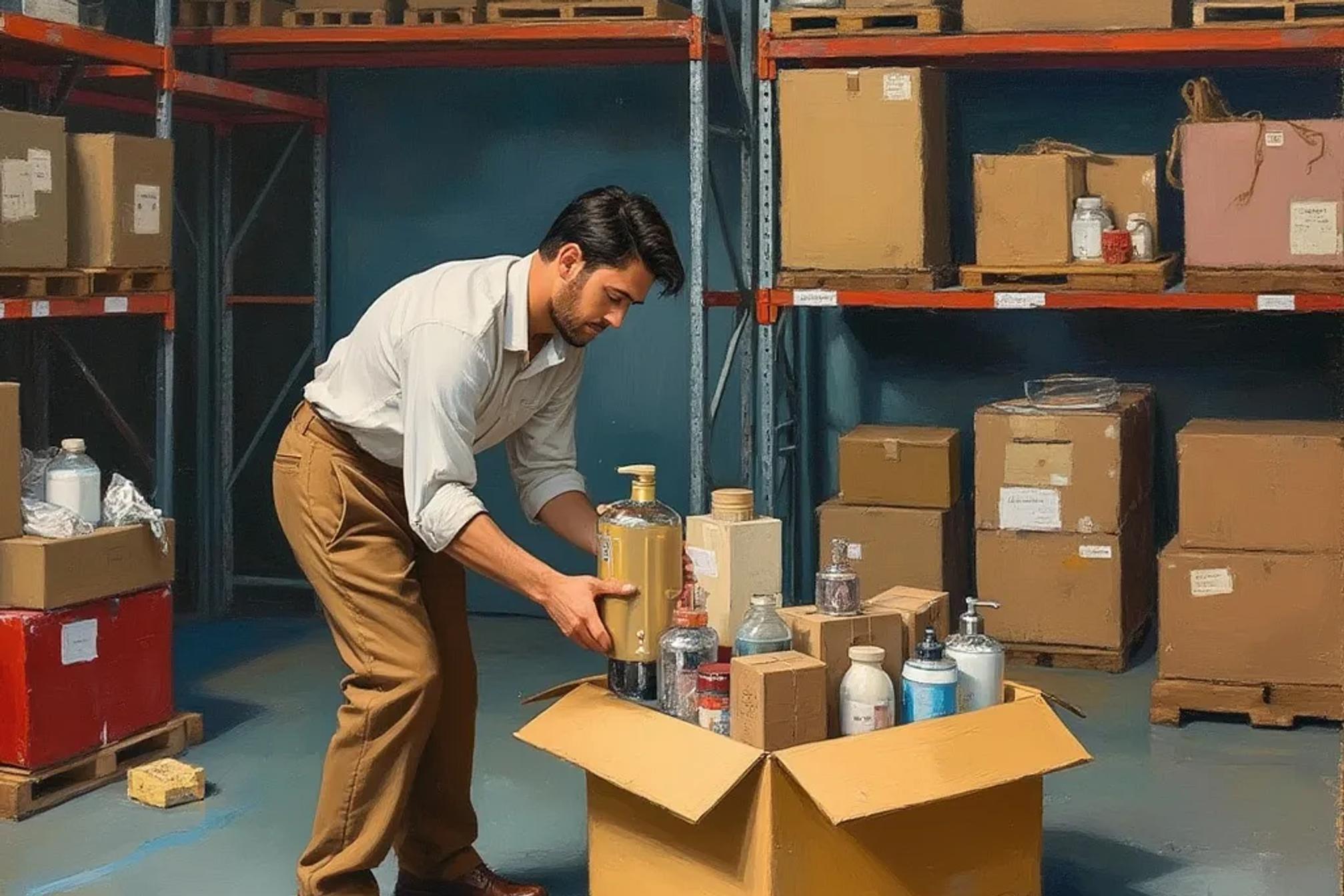 Man packing products into boxes