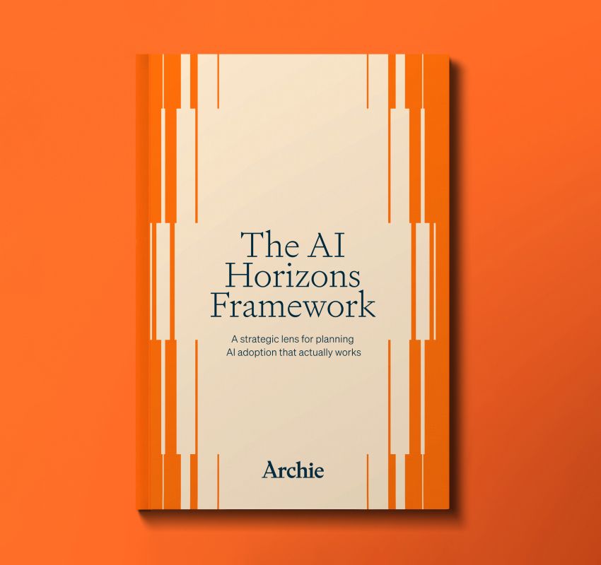 An rendered image of the AI Horizons Framework playbook by Archie against an orange background.