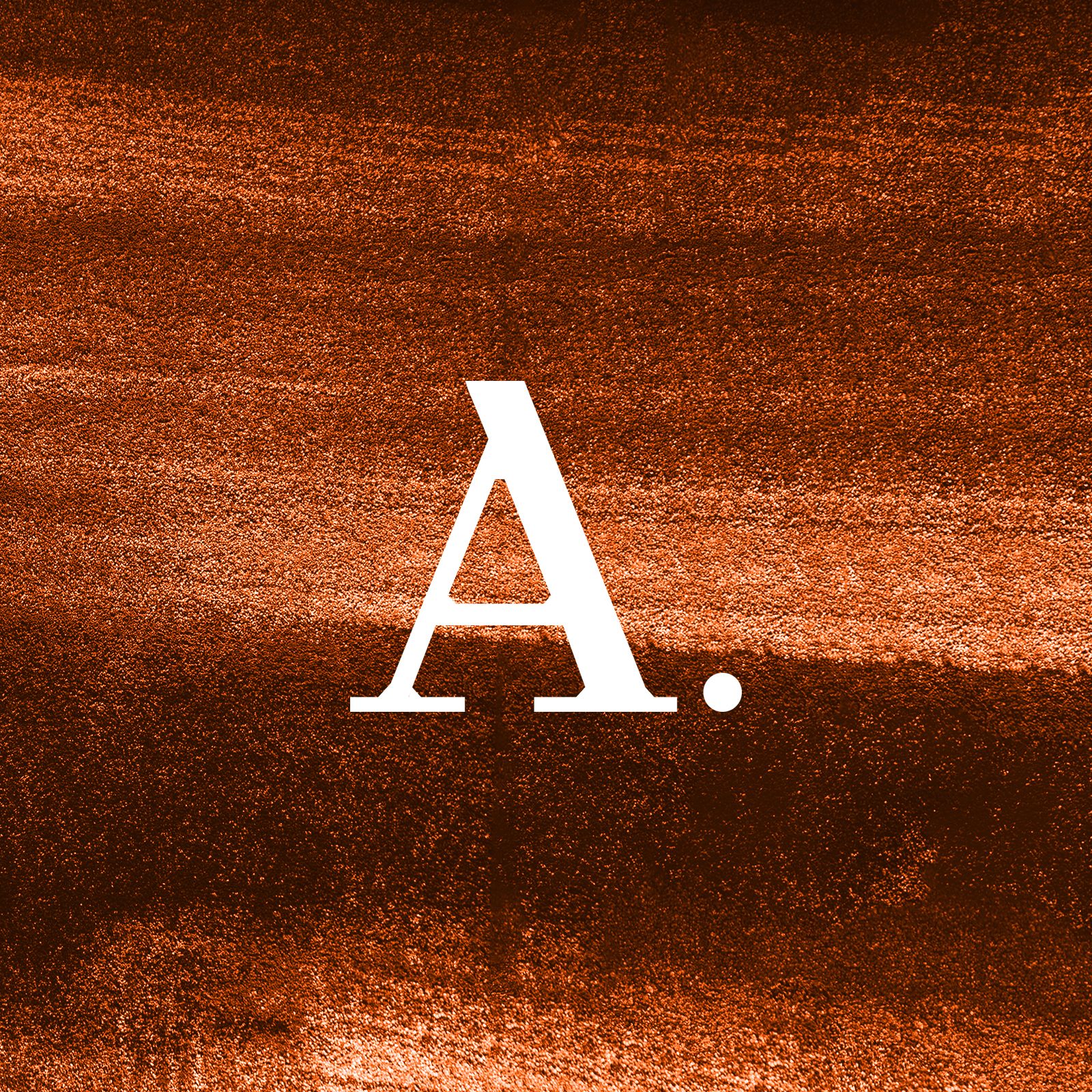 Archie's monogram, a white "A." against an orange textured background.