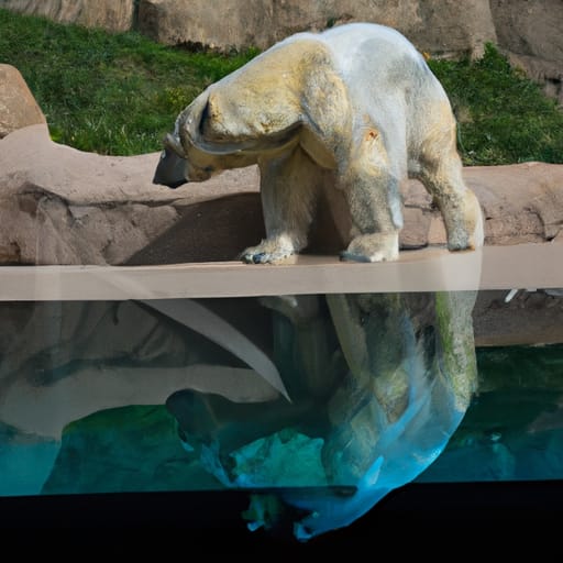 A polar bear standing next to a pool.