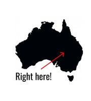 A silhouette of Australia labeled "Right here!"