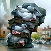 A "stack of pigeons" in a trench coat