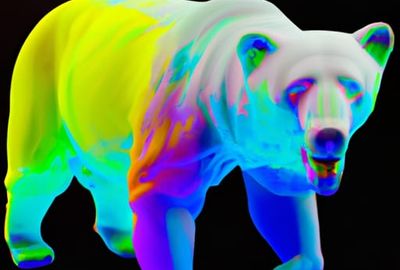 A brightly colored bear