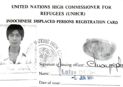 An ID card made for me at the Singapore refugee camp.