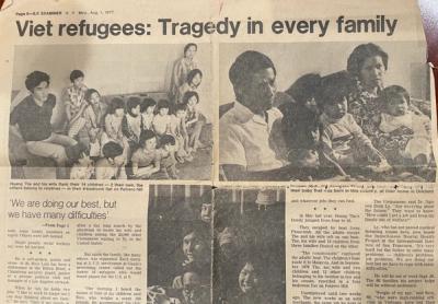 A newspaper article from 1977 about Vietnamese refugees. My family is pictured on the upper right.