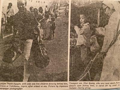 Photos in a Japanese newspaper taken when we left the ship that rescued us.