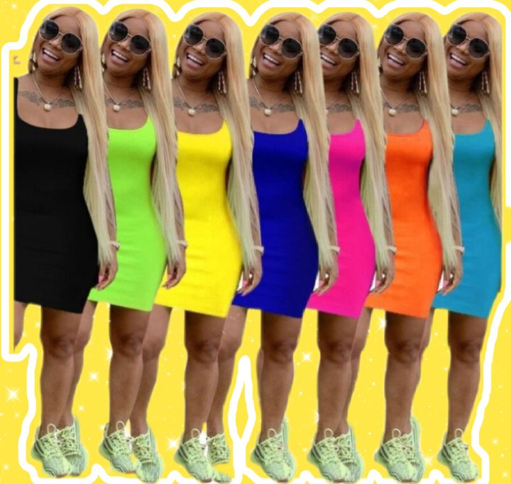 Women's summer solid color suspender dress