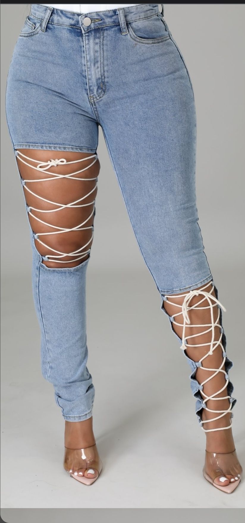 New style elastic lace-up jeans
