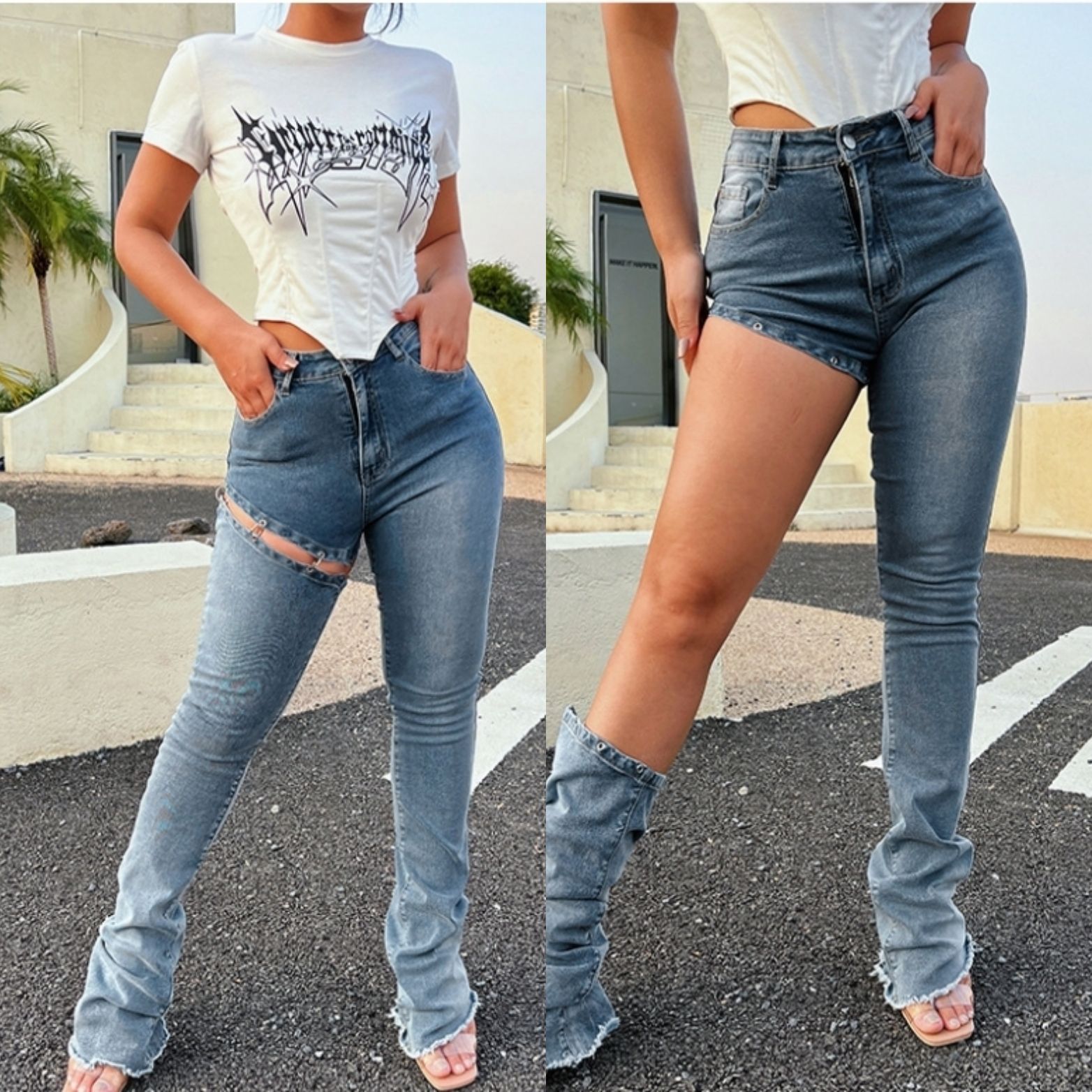  Detachable Jeans High Waist Straight Fit
