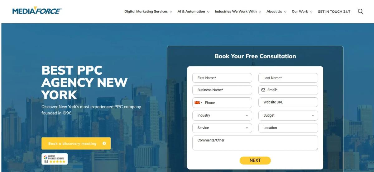Mediaforce runs PPC campaigns for New York businesses seeking leads.