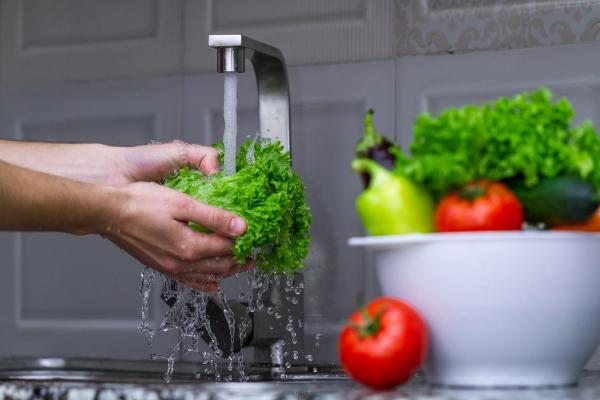 Tap washing lettuce