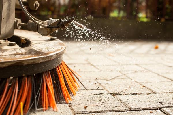 Close-up of road sweeper