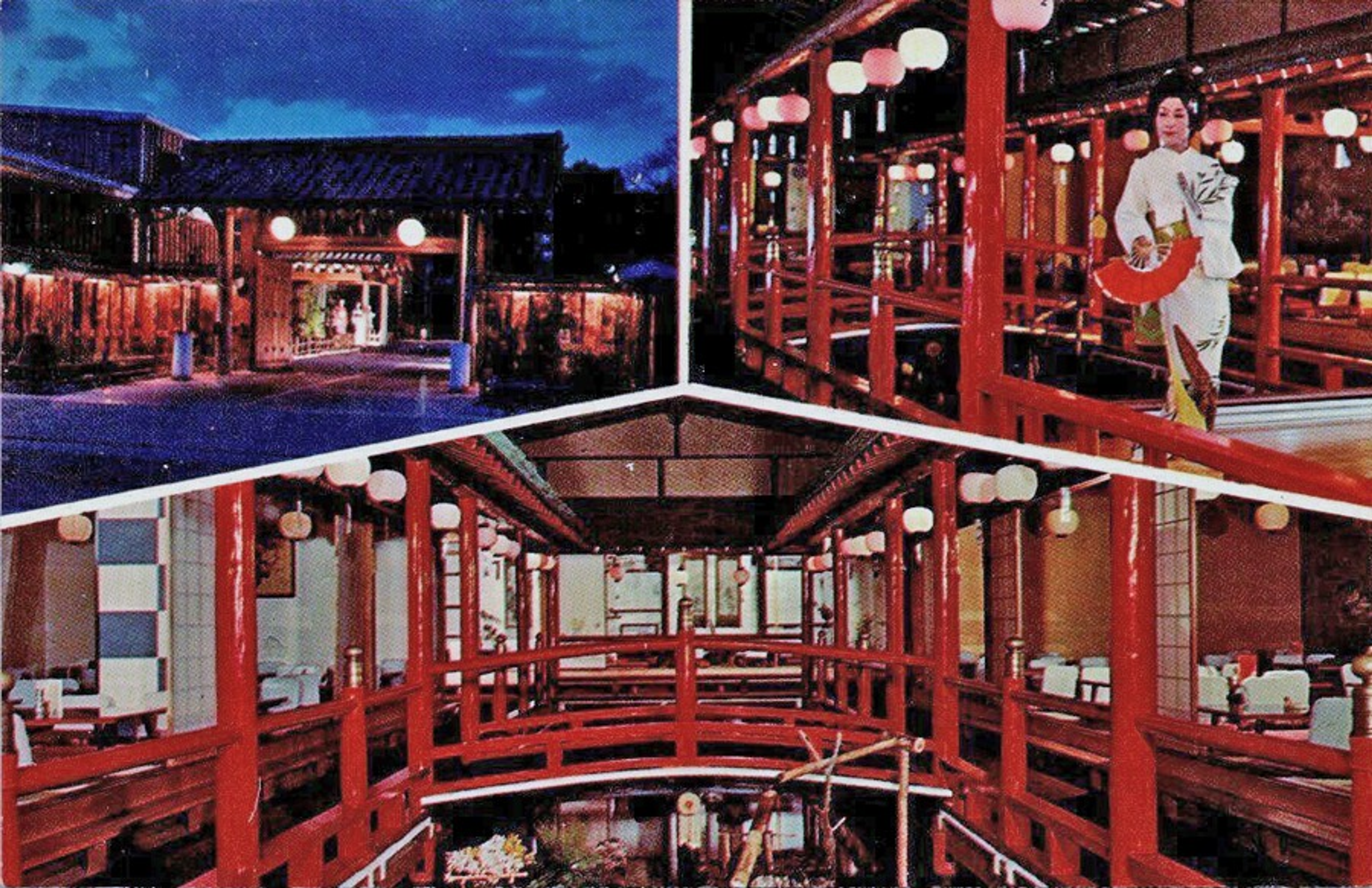 Composite postcard of the original Tokyo Gardens.  Glen's family opened the first Japanese restaurant in the state of Texas back in 1962 and also the first Japanese restaurant in Houston, the original Tokyo gardens on Westheimer back in 1966.  Today, his business is thriving in HEB sushi bars and catering. 