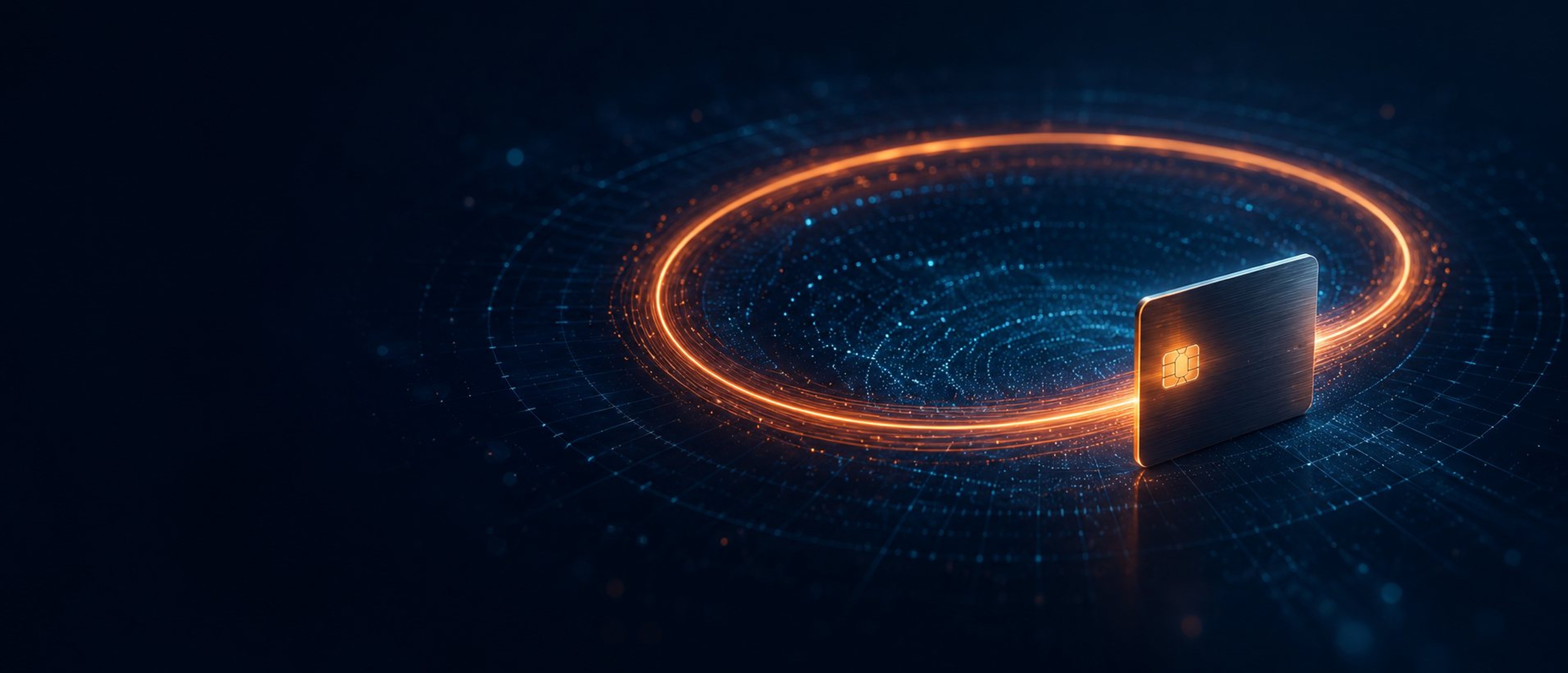Abstract orange and white light curves on dark navy backdrop