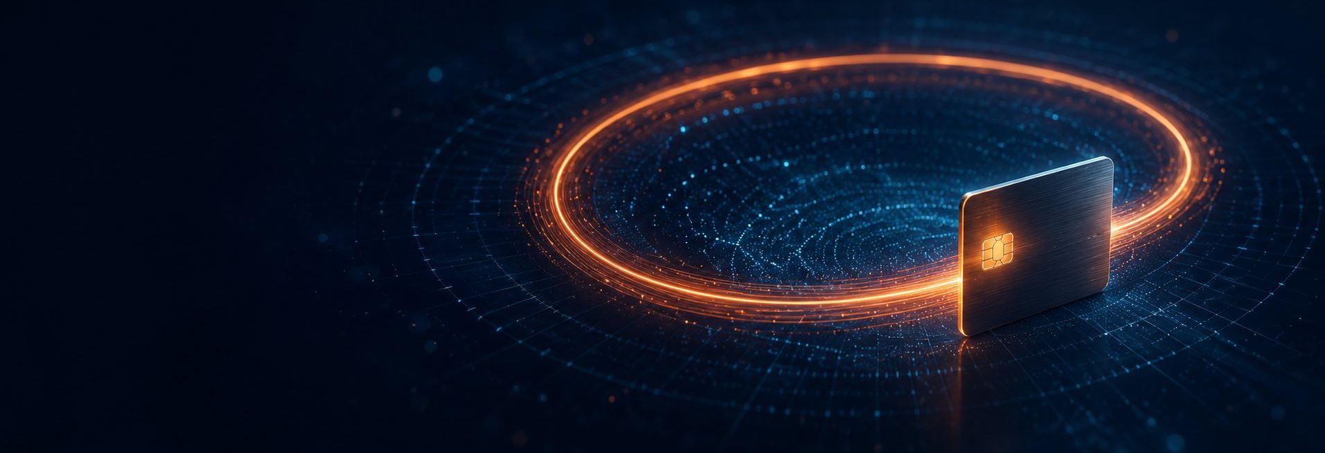 Abstract orange and white light curves on dark navy backdrop
