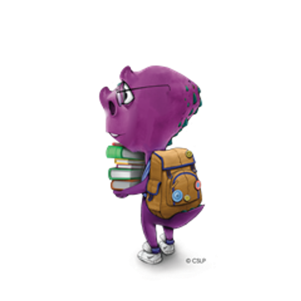 Purple Dino with Books