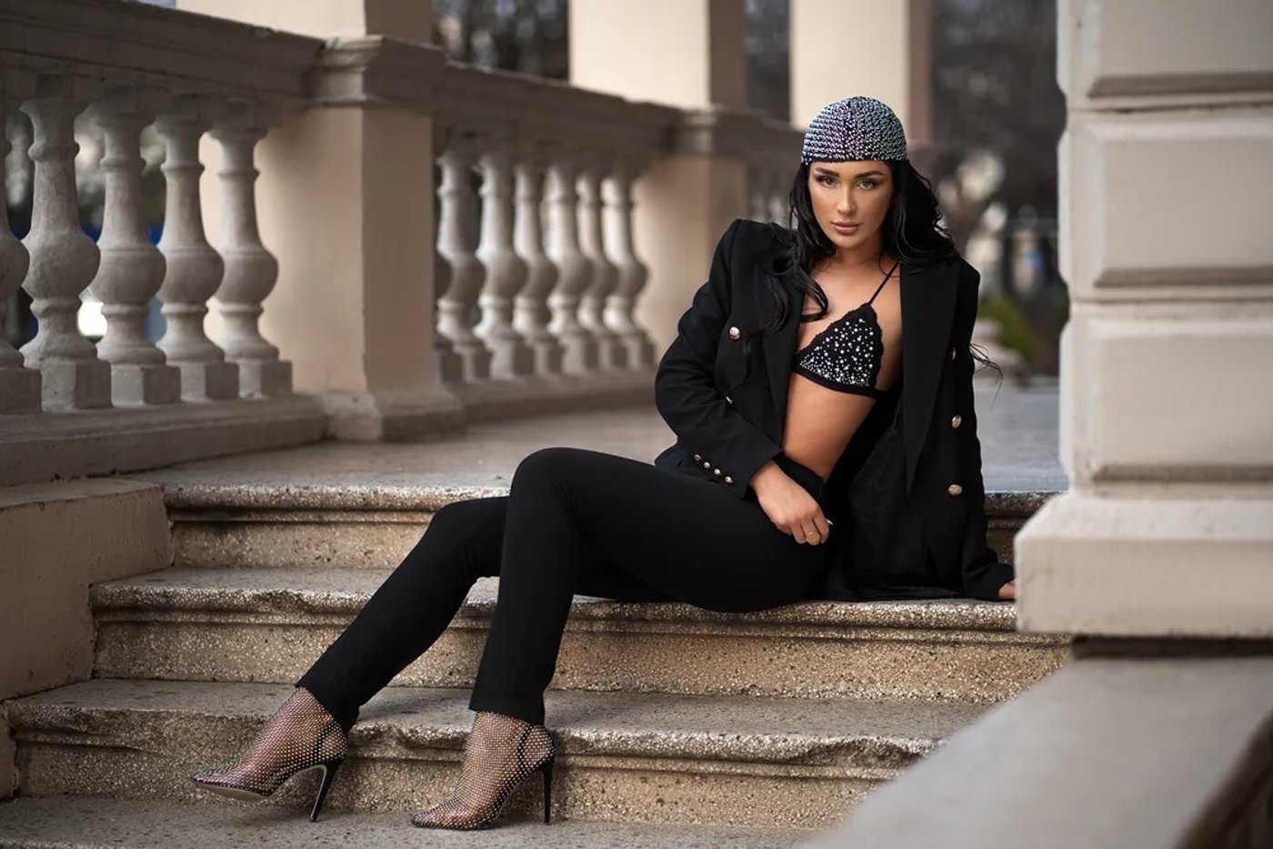 Editorial portrait on architectural steps