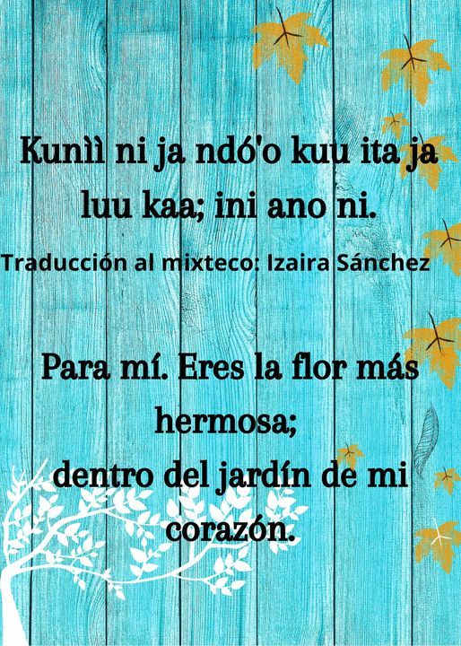 Poem translated in Mixtec and English

Poema en mixteco por Izaira López Sánchez