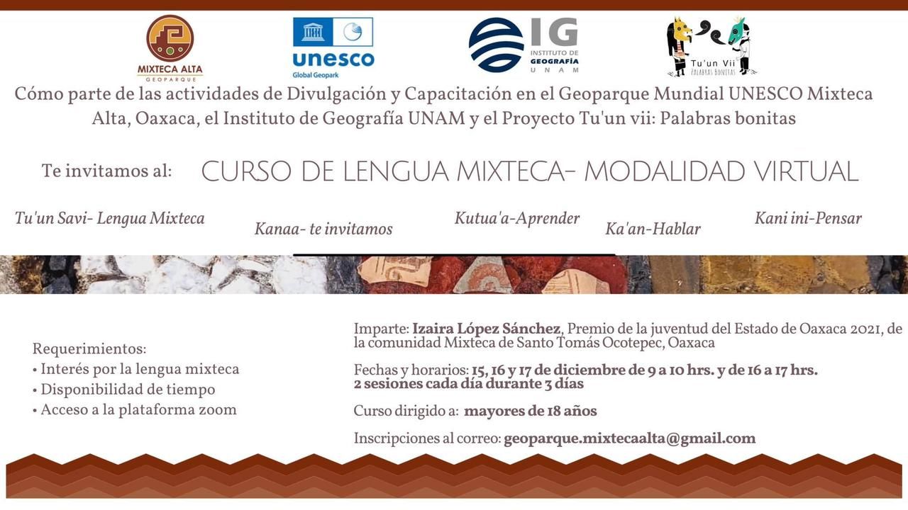 Poster (in Spanish) inviting participants to the virtual Mixtec language course