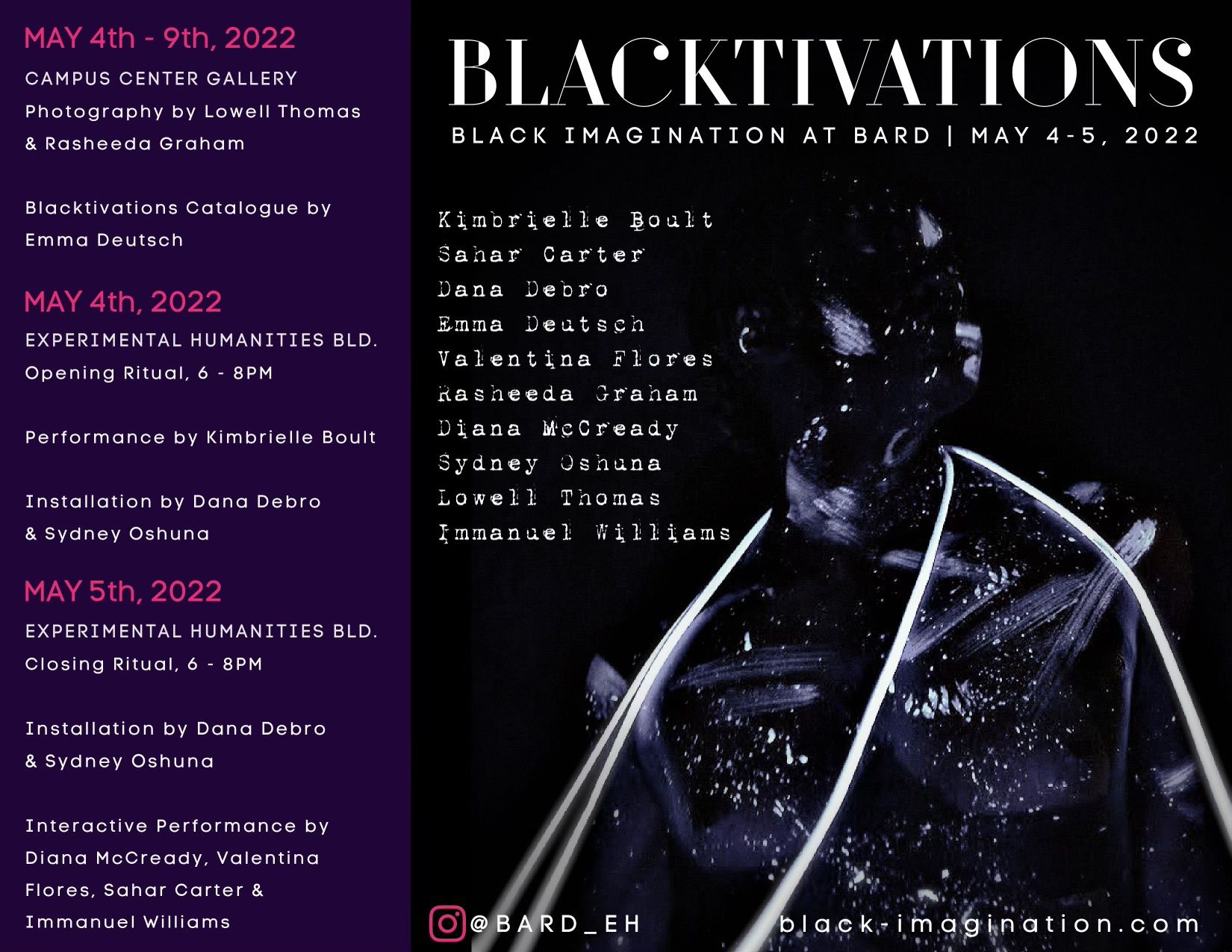 Blacktivations Poster. Image is a glittering body - painted black and speckled in white paint, bound in bright white strings.