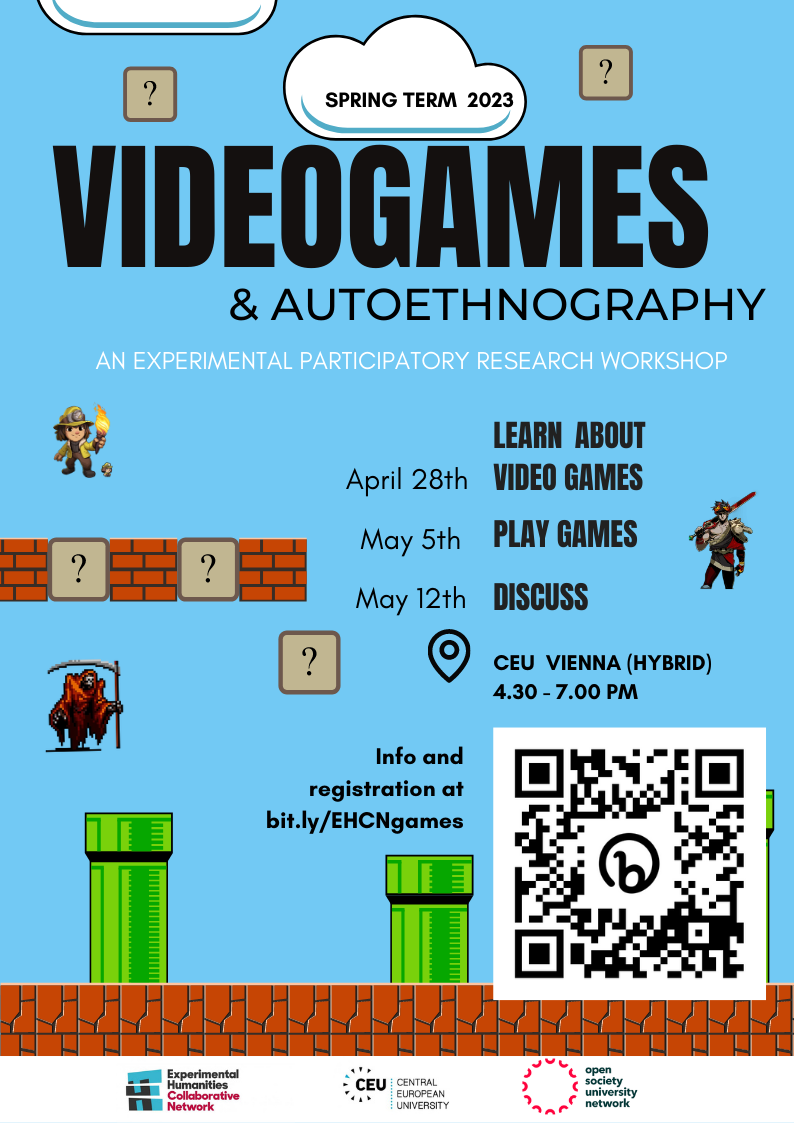 A poster with information about this event in the style of a Mario Nintendo Game