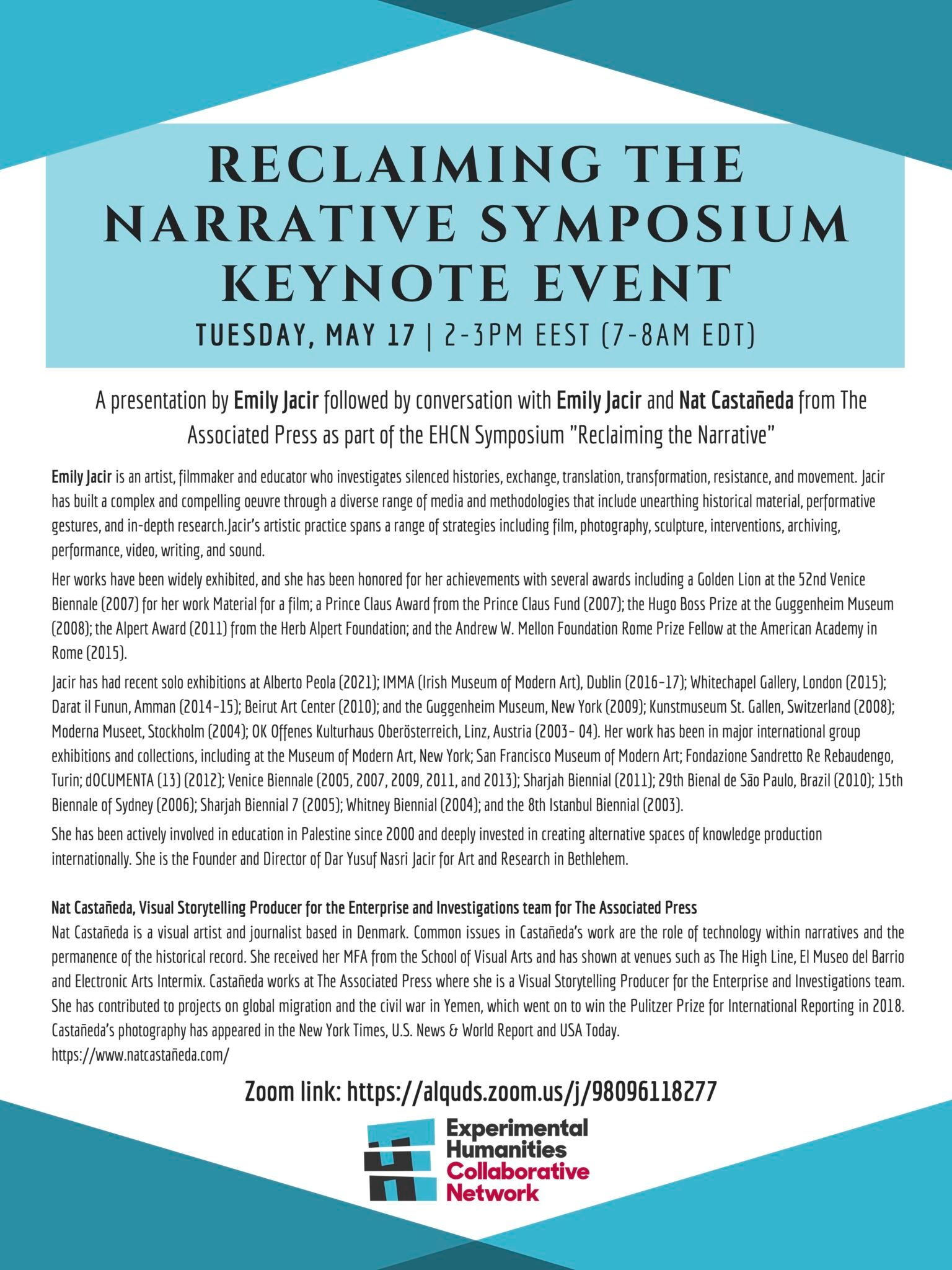 Poster for the Reclaiming the Narrative Symposium Keynote Event