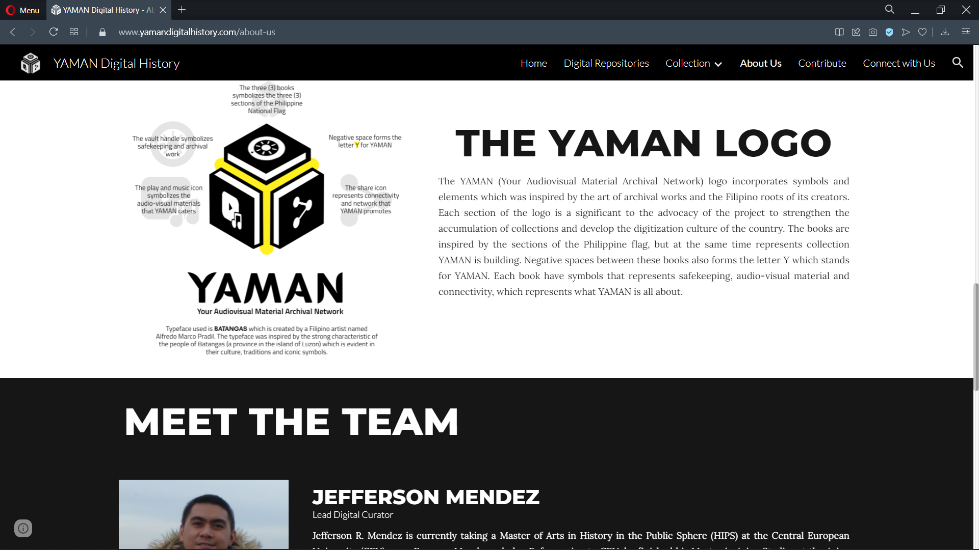 Screenshot from the YAMAN website. Title text reads: The YAMAN Logo and Meet the Team