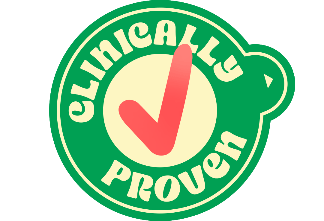 Sticker with a check mark and text that says Clinically Proven