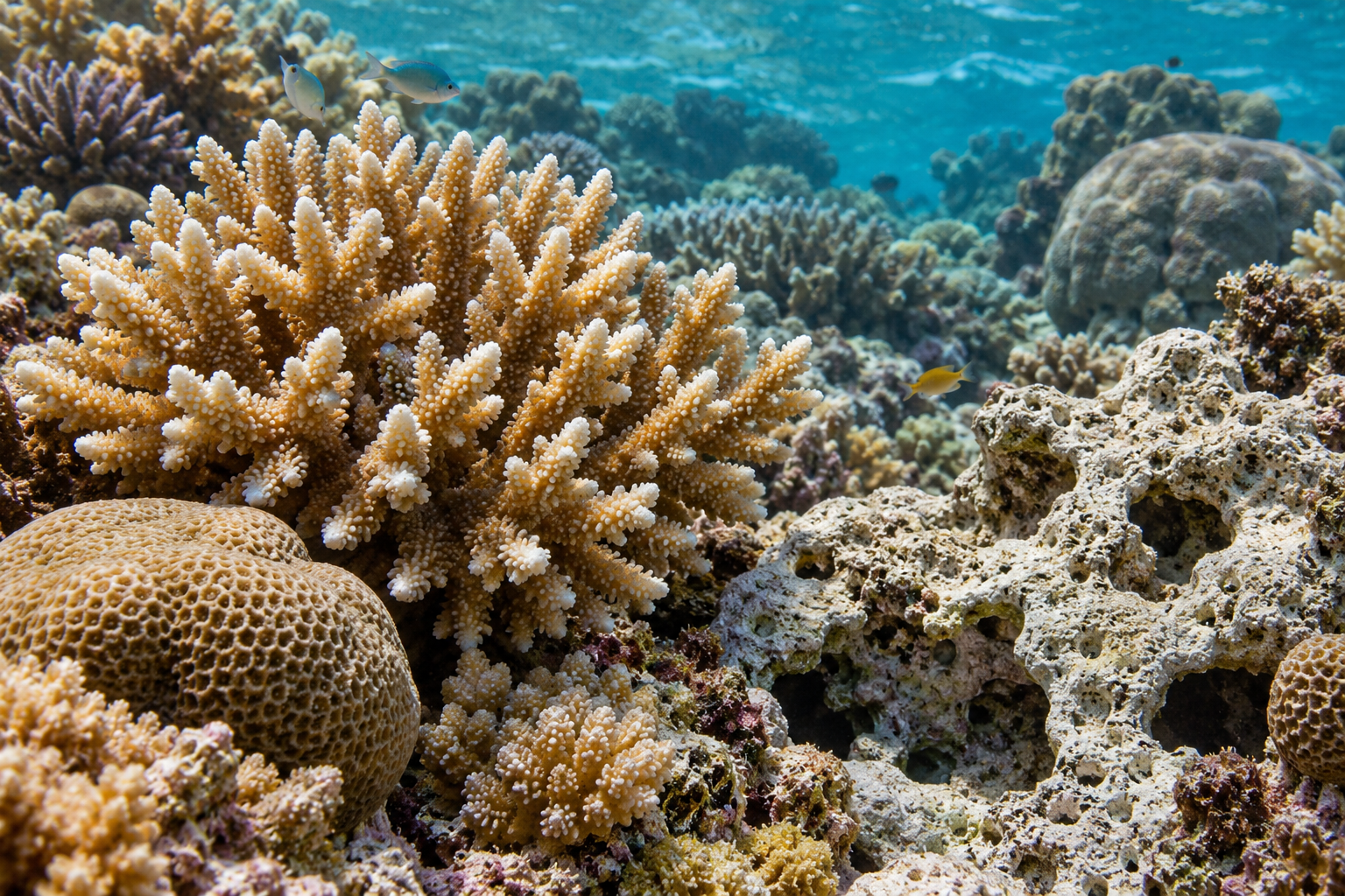 A reef’s structure reflects the balance between coral growth, carbonate deposition, erosion, and dissolution.