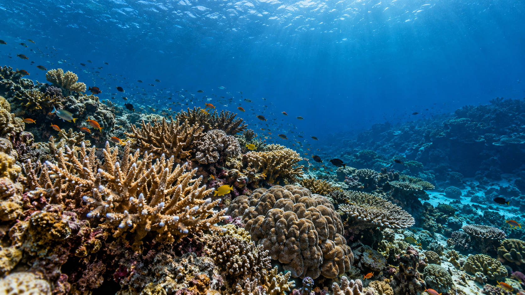 A coral reef ecosystem depends on calcium-carbonate structures that become harder to maintain as ocean chemistry changes.