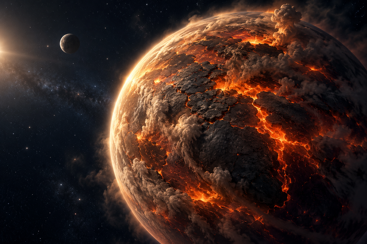 Illustration of the early Earth’s molten surface and cooling crust.