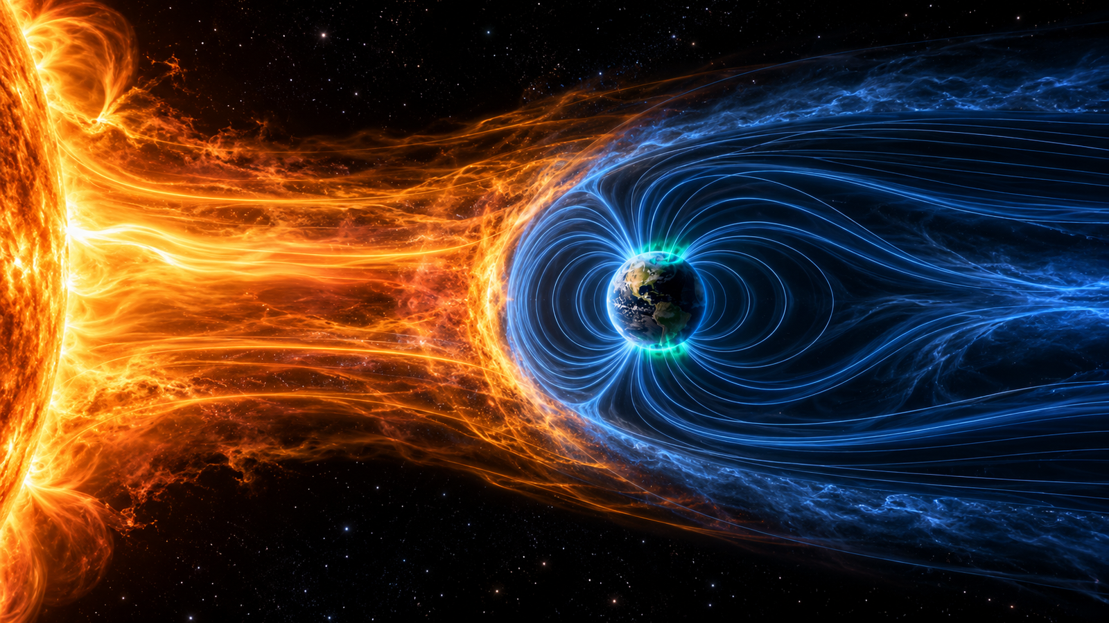 Solar Wind Interacting with Earth’s Magnetosphere