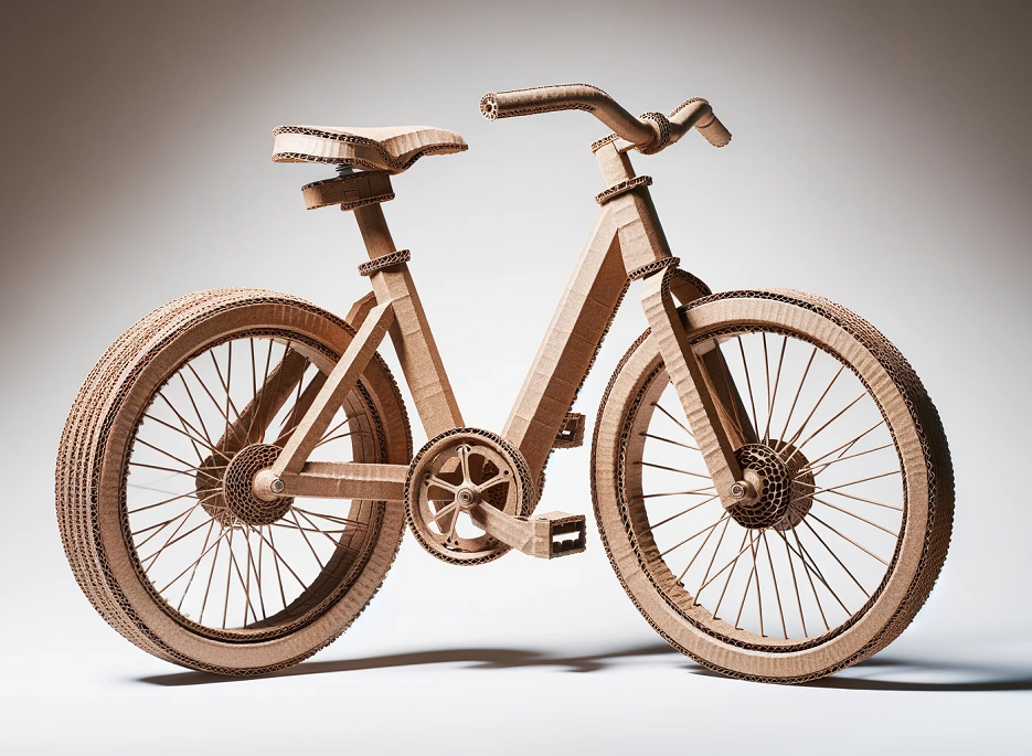 A recycled cardboard bicycle, prototype of a sustainable luxury product