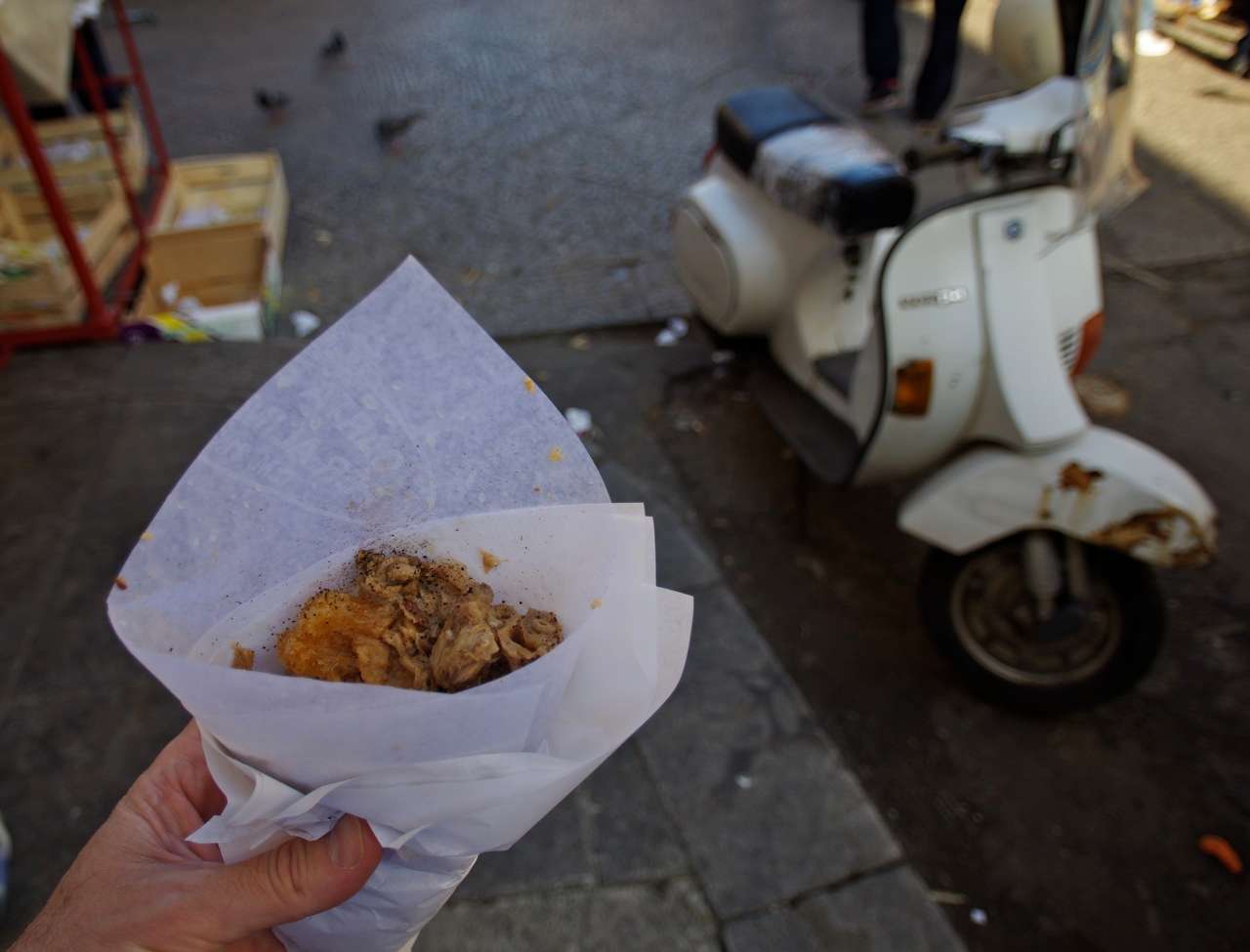 Street food at the Ballarò market in Palermo