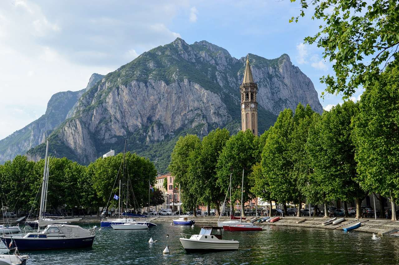 Lecco, glimpse of the small harbor on Lake Como