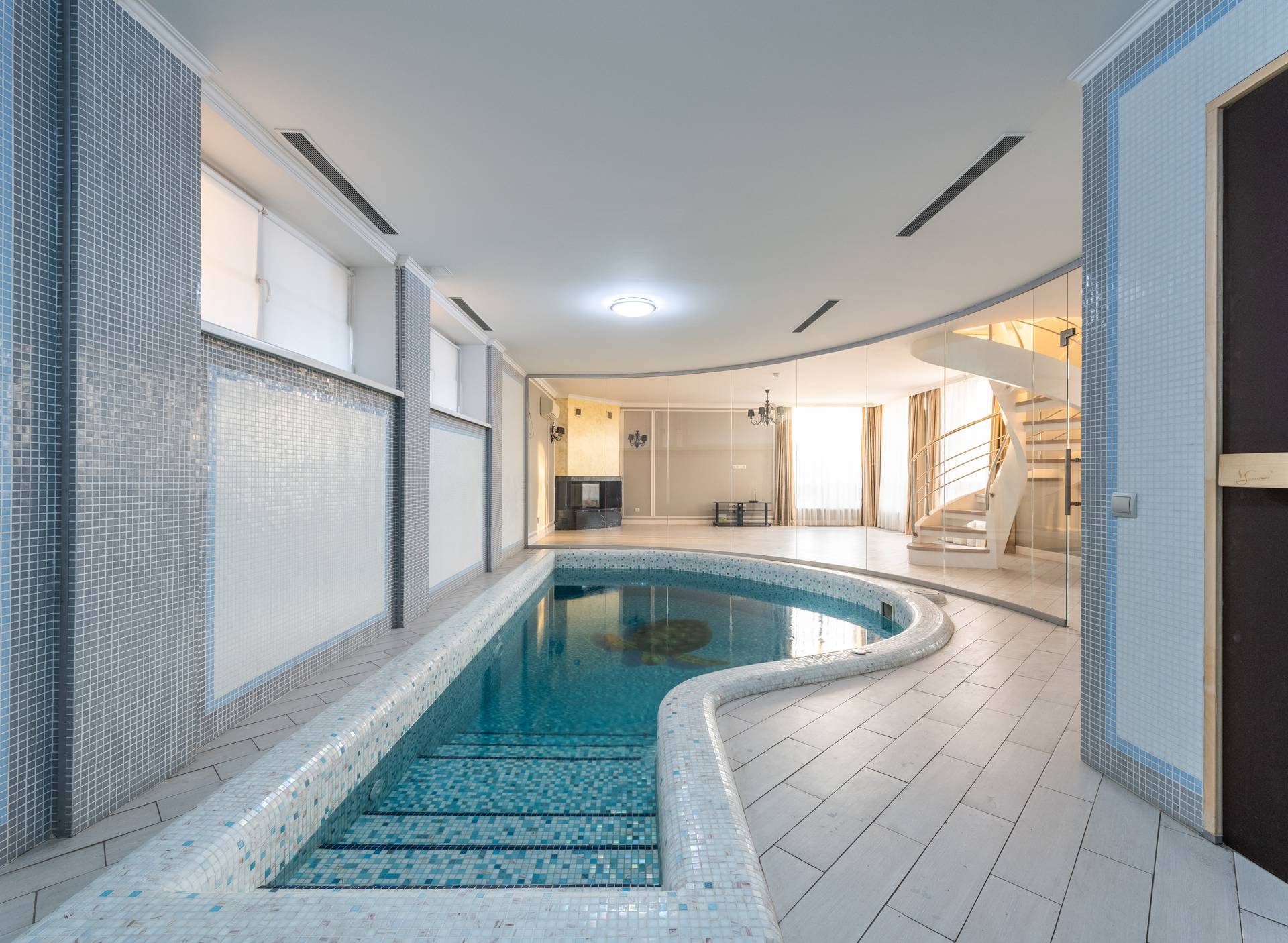 Detail of the interior of a luxury villa rentals in Italy. Picture of the indoor pool
