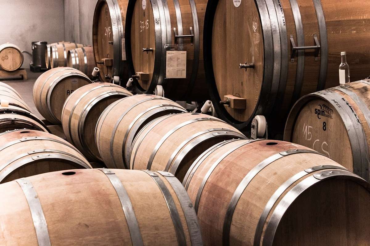Wine barrels for aging, the final stage of winemaking