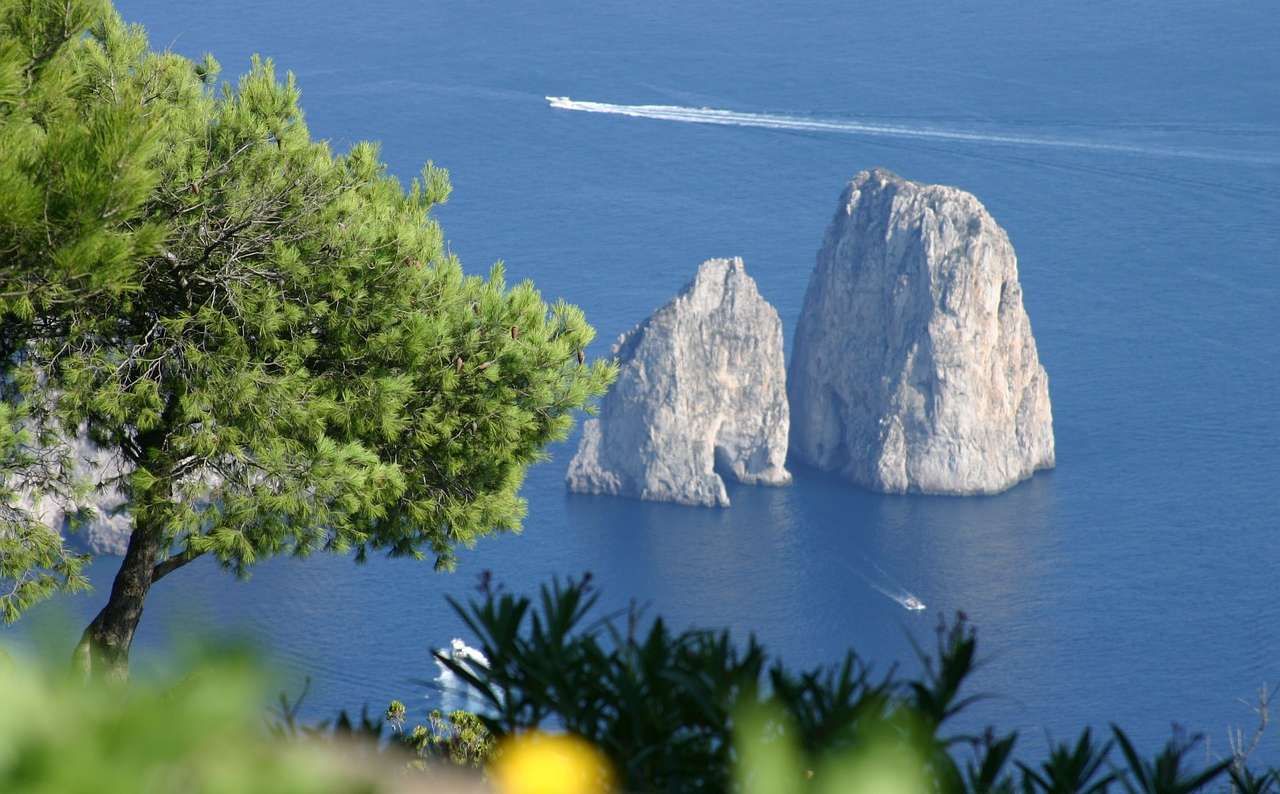view of Capri and the Faraglioni from above