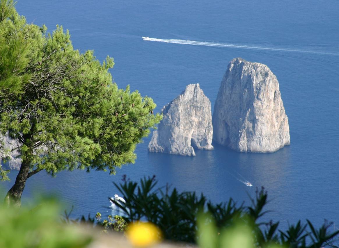 view of Capri and the Faraglioni from above