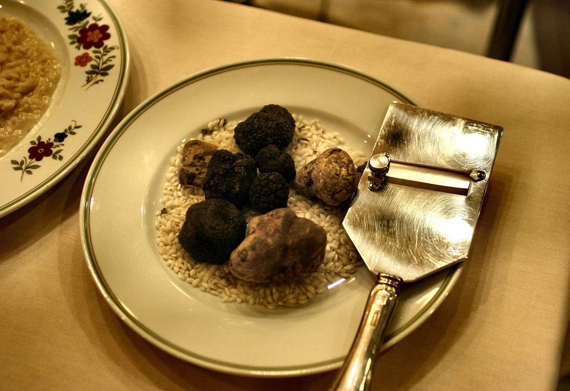 un tartufo, pronto per essere grattato sul risotto in uno dei migliori ristoranti per una cena di lusso a Como