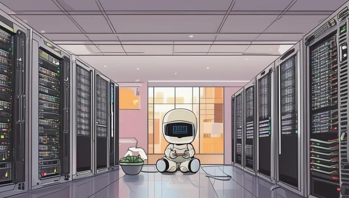A carton of baby guarding computer servers
