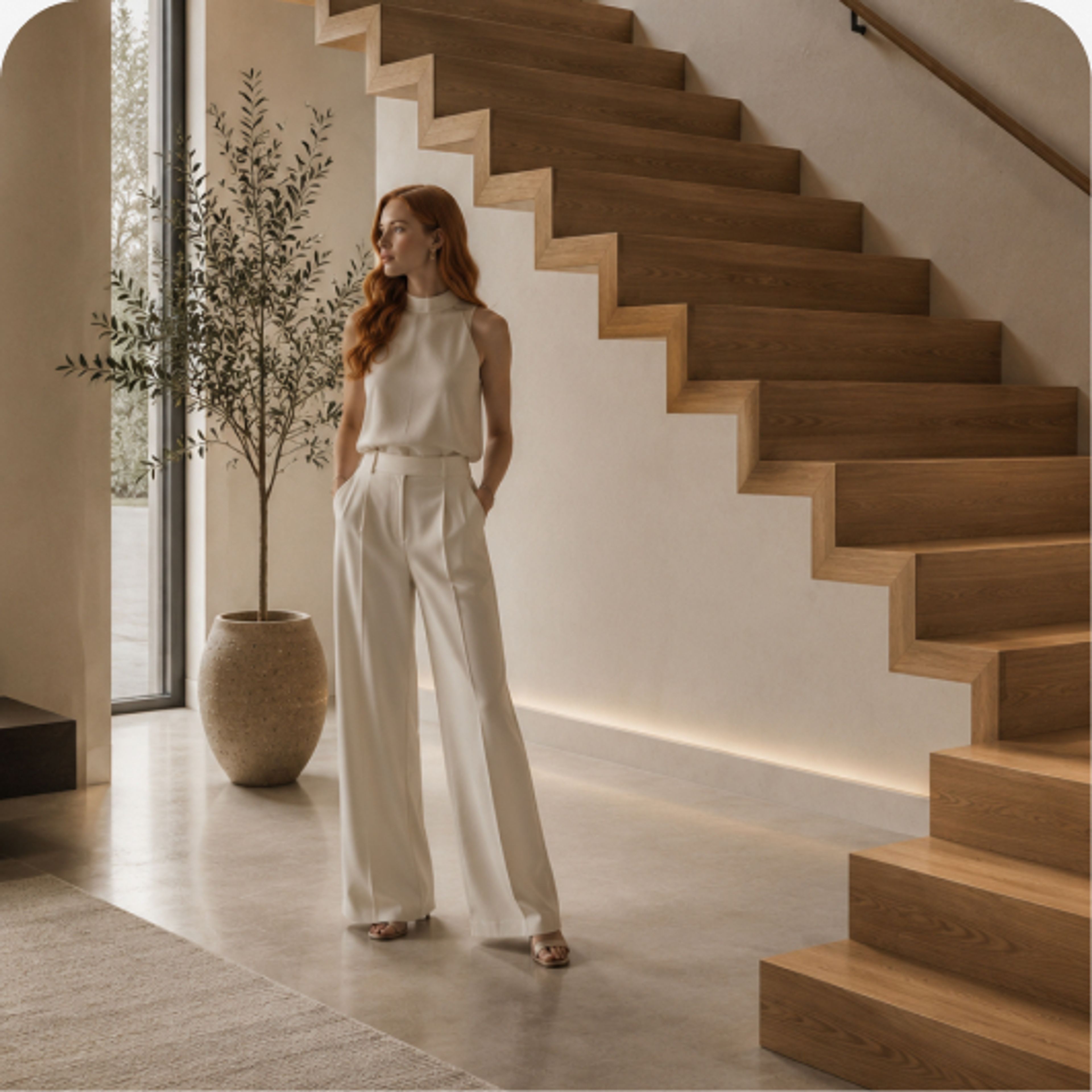 Zigzag staircase with alternating tread pattern