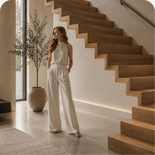 Zigzag staircase with alternating tread pattern